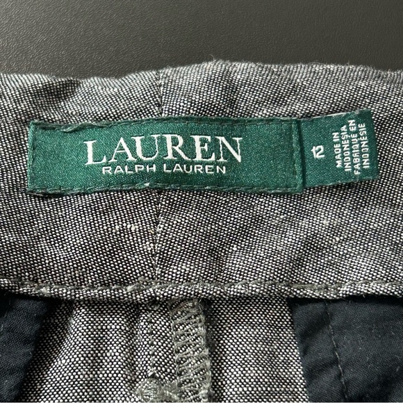 Lauren Ralph Lauren Linen Blend High Waist Shorts Charcoal Gray Tie Belt Size 12 - Picture 3 of 7